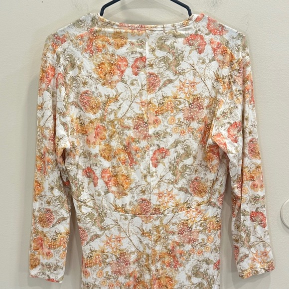 Peruvian Connection Persephone Dress Floral V-Neck Jersey Midi Orange Cream L - Picture 8 of 13